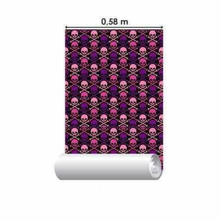 Papel de Parede Adesivo Caveira Rosa e Roxo 138790502 - Papel na Parede