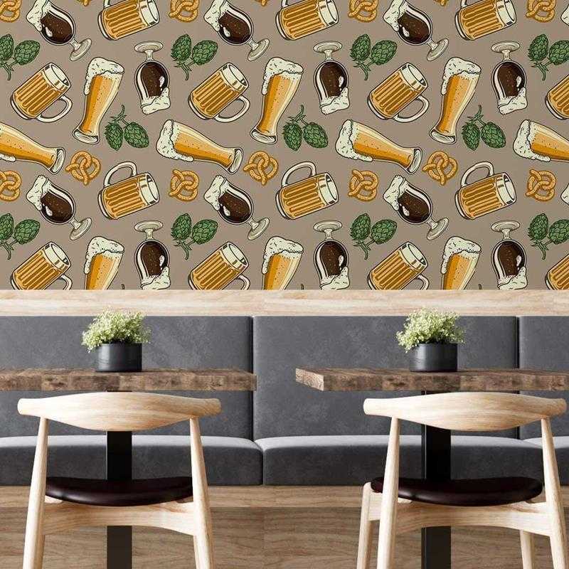 Papel de Parede Adesivo Cerveja Pretzel e Lúpulo N05070 - Papel na Parede