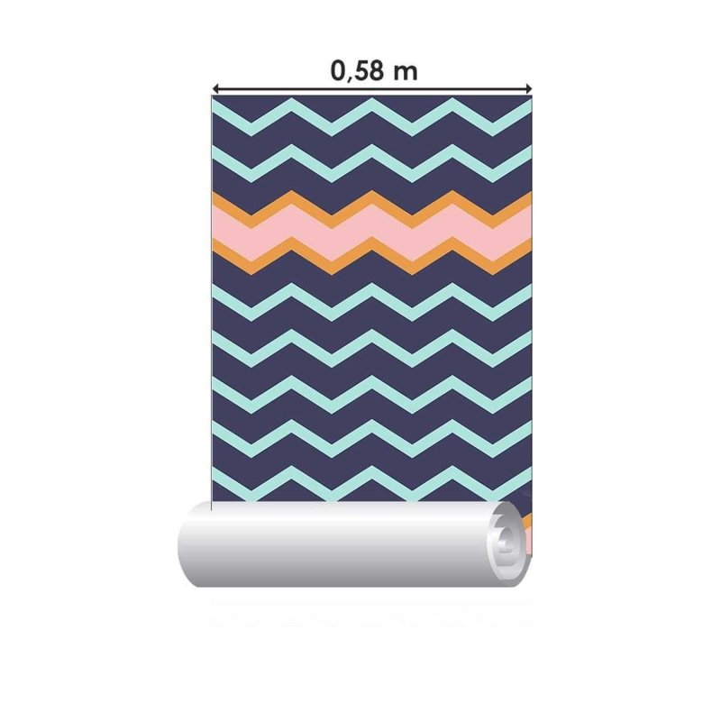 Papel de Parede Adesivo Chevron Azul Rosa e Laranja N06121 - Papel na Parede