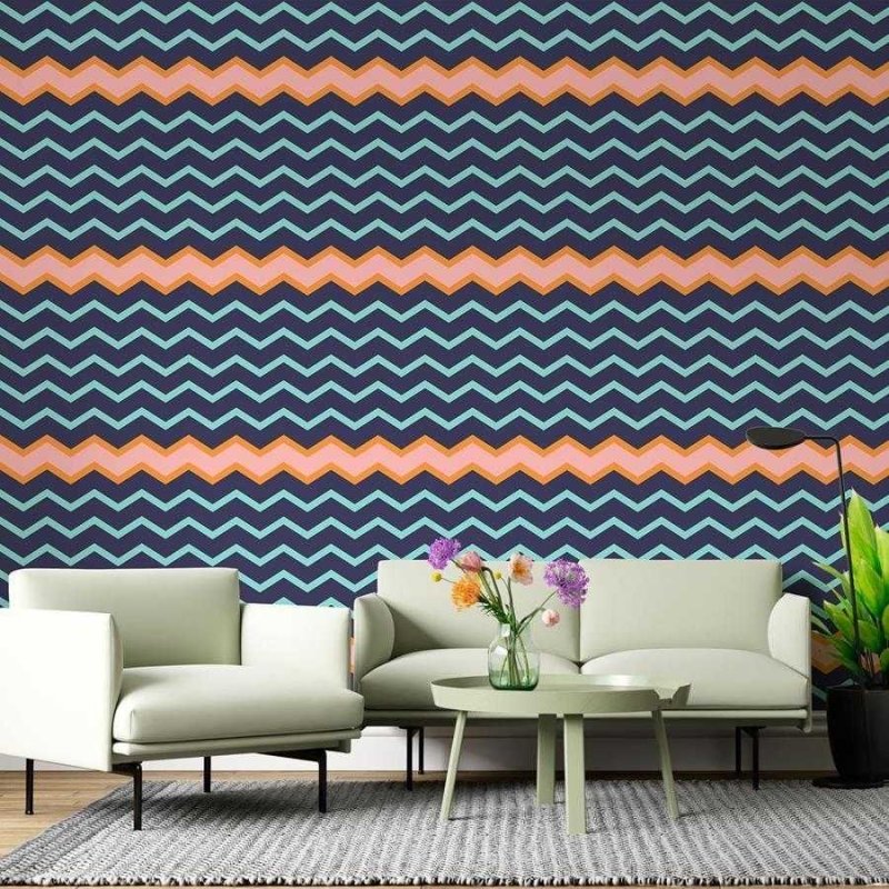 Papel de Parede Adesivo Chevron Azul Rosa e Laranja N06121 - Papel na Parede