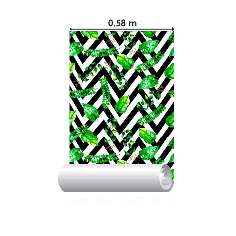 Papel de Parede Adesivo Chevron com Folhas N011137 - Papel na Parede