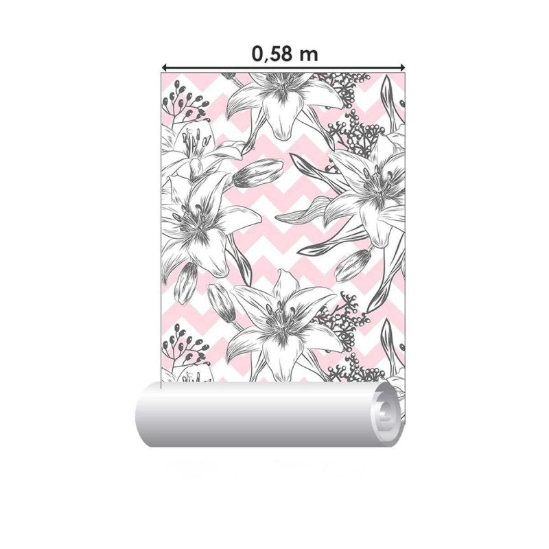 Papel de Parede Adesivo Chevron com Lírios Rosa N04177 - Papel na Parede