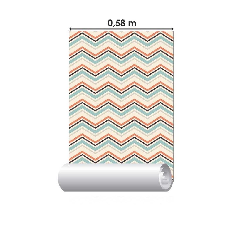 Papel de Parede Adesivo Chevron Laranja e Azul N04213 - Papel na Parede