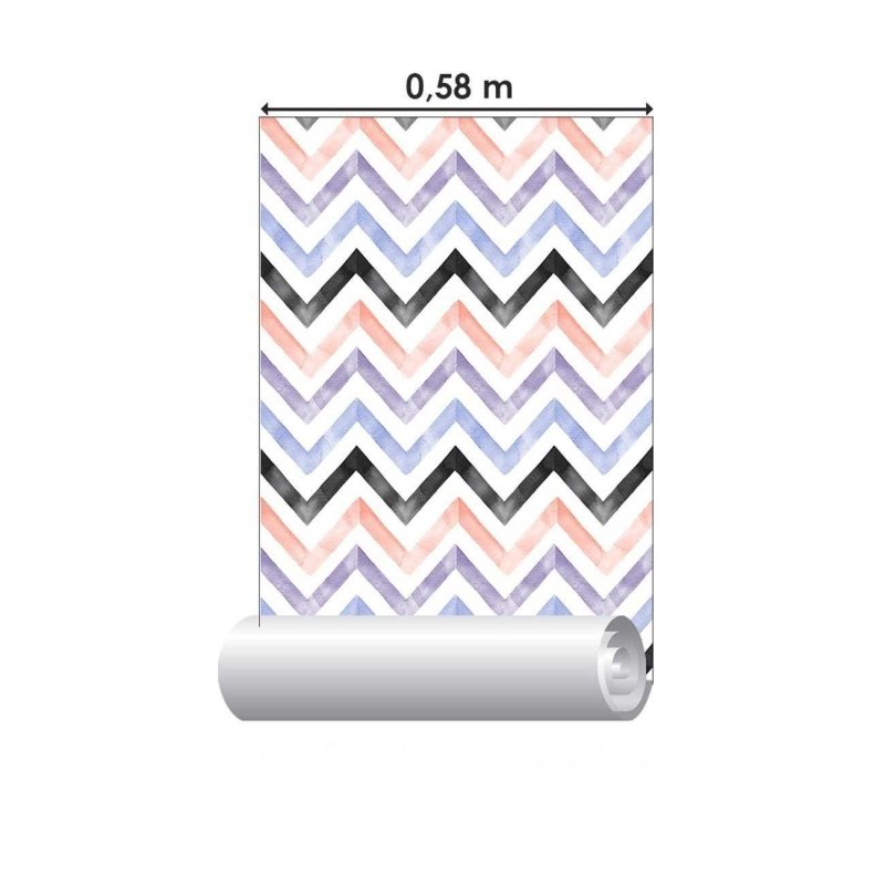 Papel de Parede Adesivo Chevron Lilás Rosa e Preto N06251 - Papel na Parede