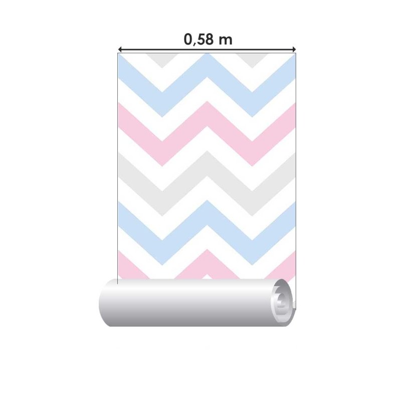 Papel de Parede Adesivo Chevron Rosa e Azul N018043 - Papel na Parede