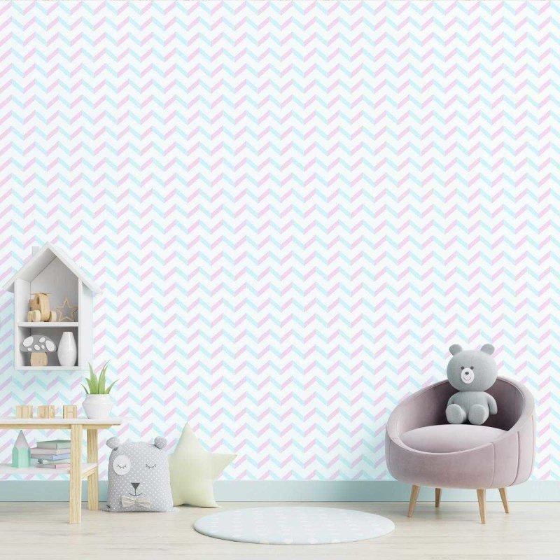 Papel de Parede Adesivo Chevron Rosa e Azul N05194 - Papel na Parede