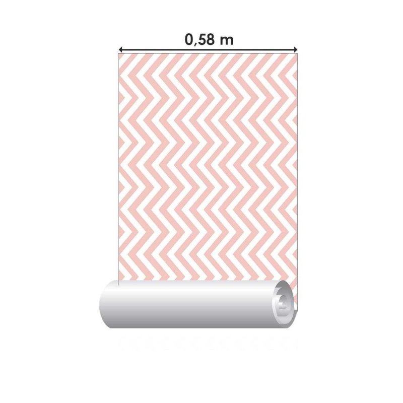 Papel de Parede Adesivo Chevron Rosa e Branco N04136 - Papel na Parede