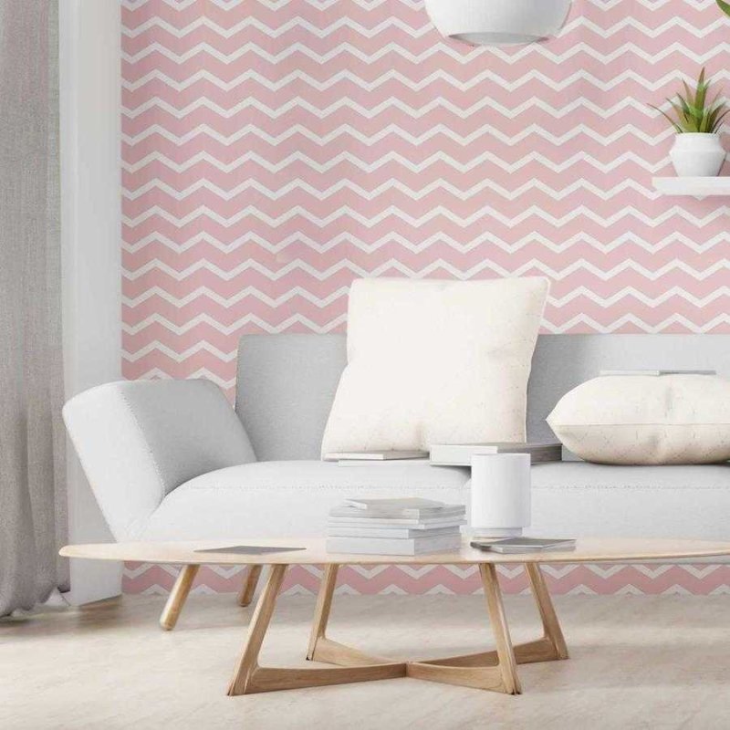 Papel de Parede Adesivo Chevron Rosa e Branco N06123 - Papel na Parede