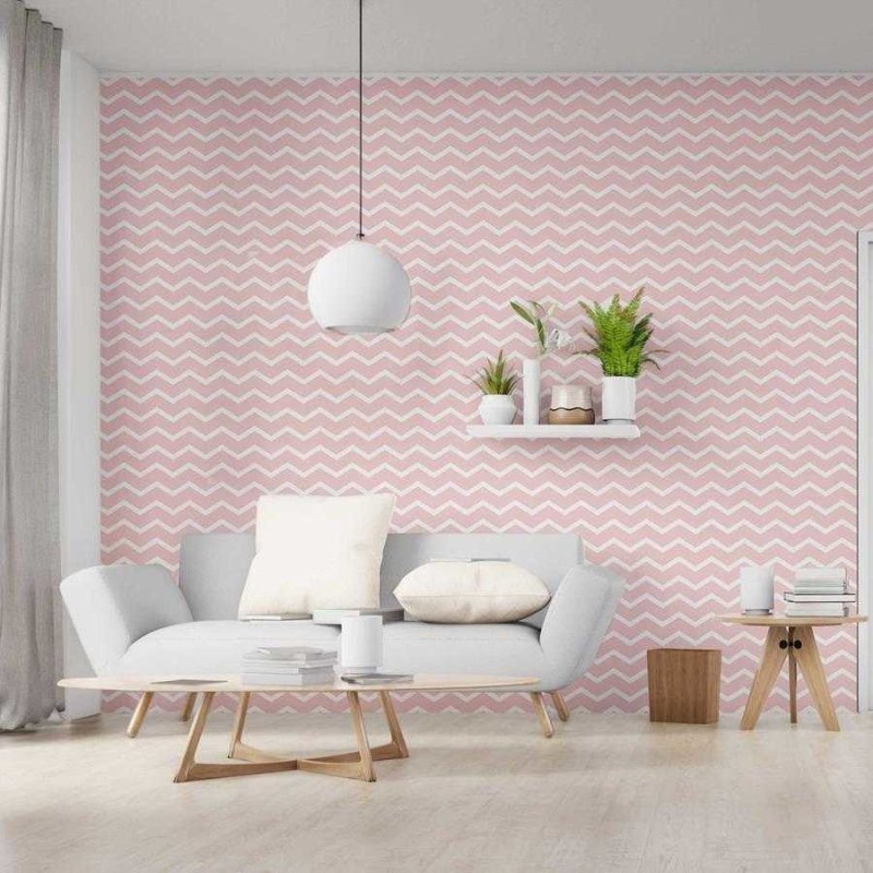 Papel de Parede Adesivo Chevron Rosa e Branco N06123 - Papel na Parede