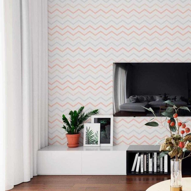 Papel de Parede Adesivo Chevron rosa e cinza N06215 - Papel na Parede