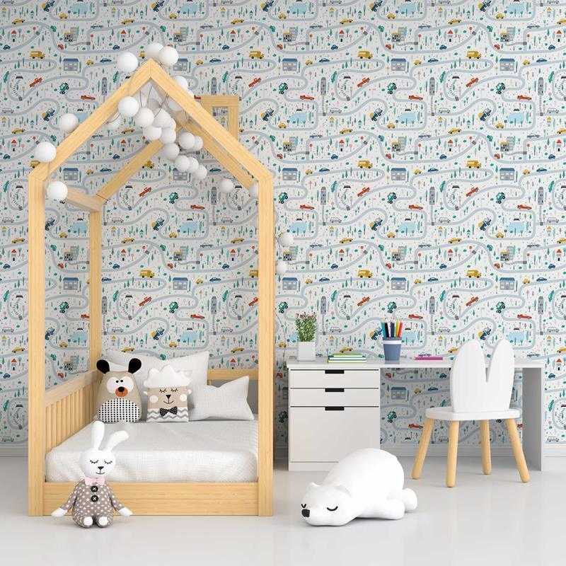 Papel de Parede Adesivo Cidade com Carros Colorida N05003 - Papel na Parede