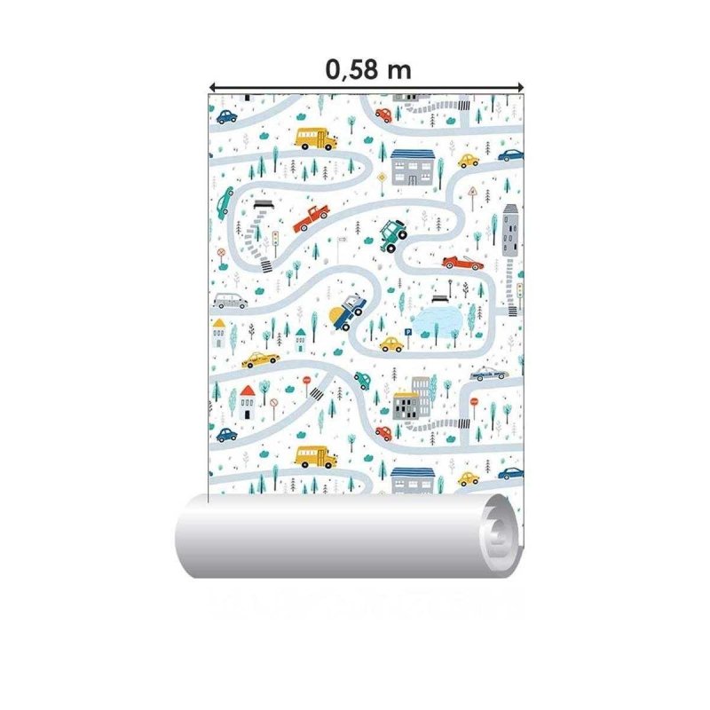 Papel de Parede Adesivo Cidade com Carros Colorida N05003 - Papel na Parede