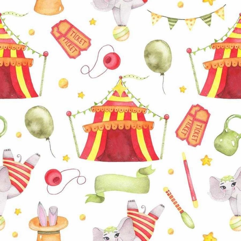Papel de Parede Adesivo Circo em Vermelho e Verde N06168 - Papel na Parede