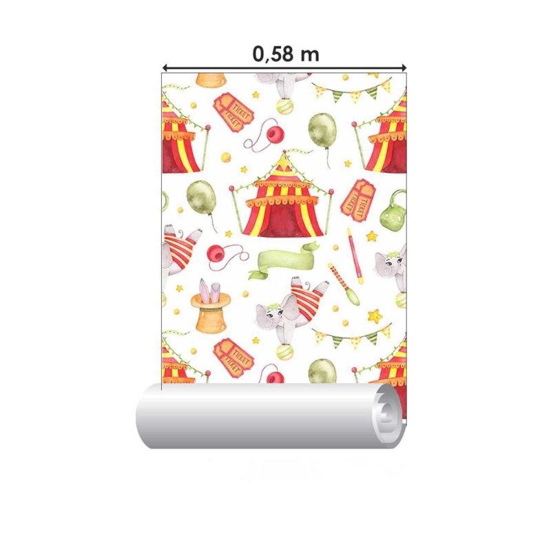 Papel de Parede Adesivo Circo em Vermelho e Verde N06168 - Papel na Parede