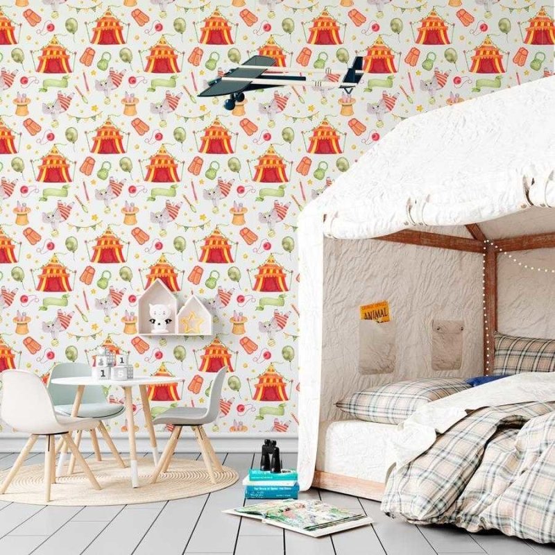Papel de Parede Adesivo Circo em Vermelho e Verde N06168 - Papel na Parede