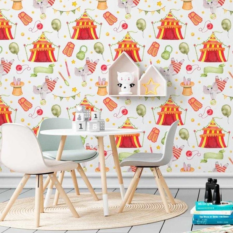 Papel de Parede Adesivo Circo em Vermelho e Verde N06168 - Papel na Parede