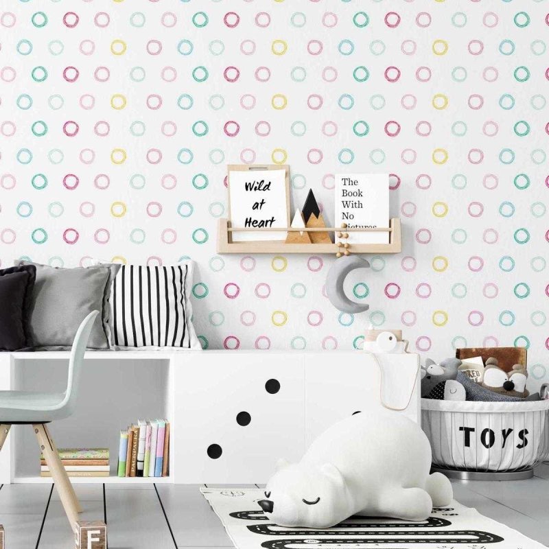 Papel de Parede Adesivo Circulos Rabiscos Coloridos N07105 - Papel na Parede