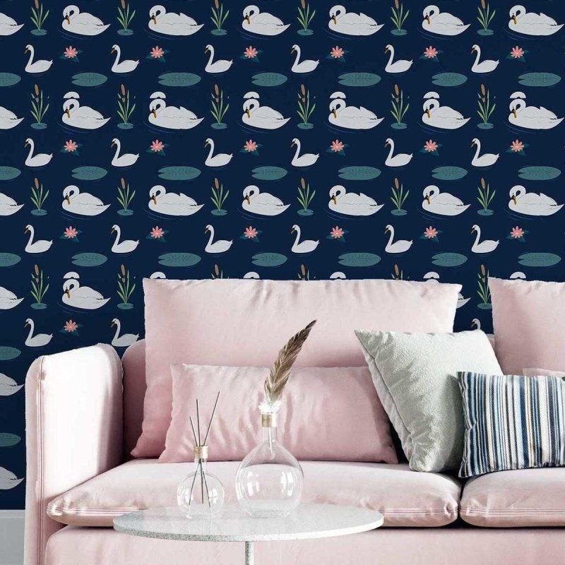 Papel de Parede Adesivo Cisne Lago Azul N05121 - Papel na Parede