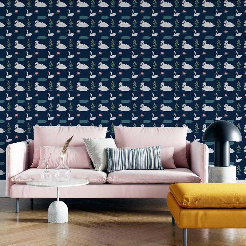 Papel de Parede Adesivo Cisne Lago Azul N05121 - Papel na Parede