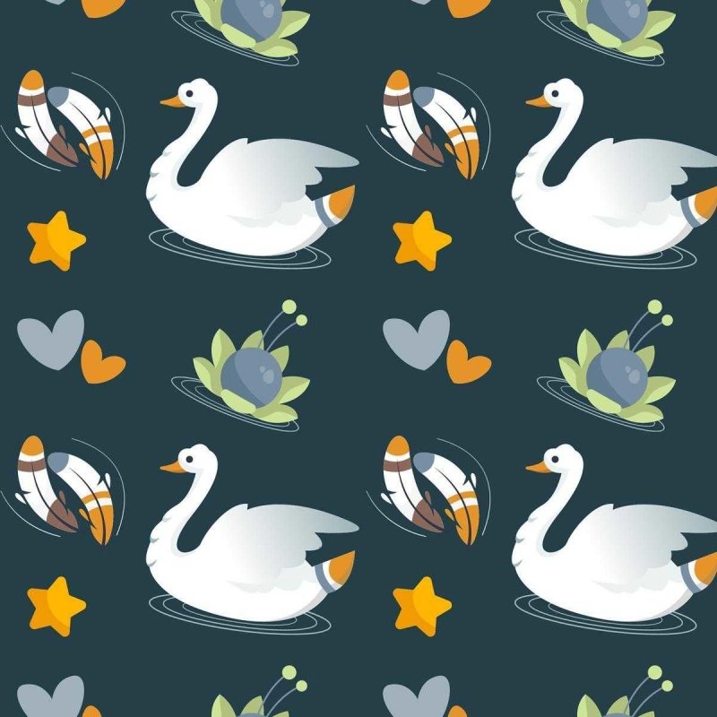 Papel de Parede Adesivo Cisne Penas Corações Estrelas N05122 - Papel na Parede