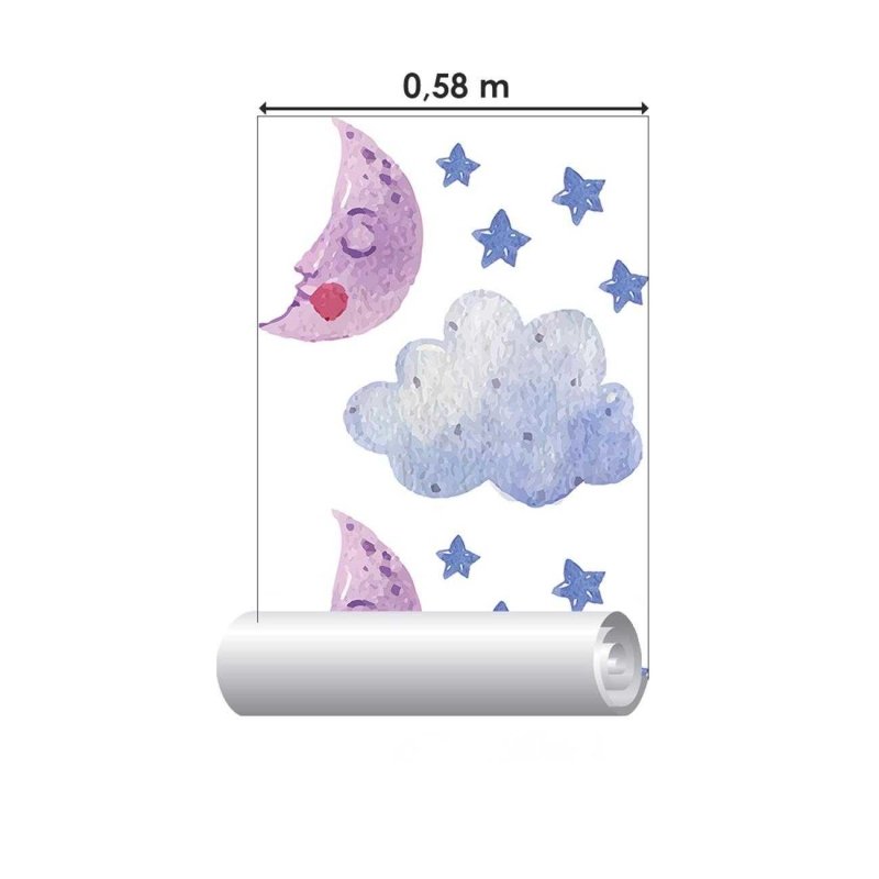 Papel de Parede Adesivo com Nuvens Lua e Estrela N06140 - Papel na Parede