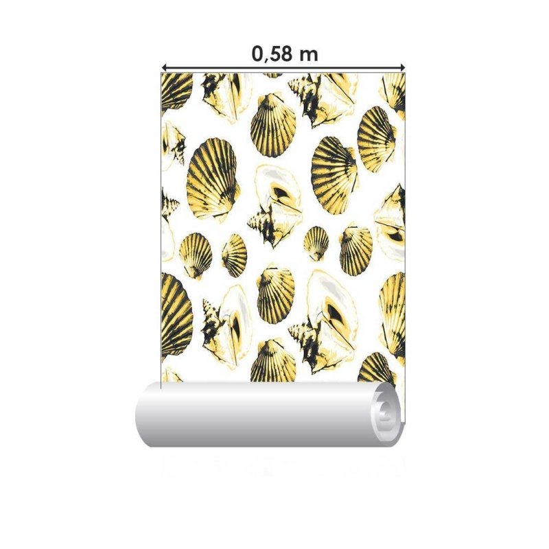 Papel de Parede Adesivo Conchas Amarelo e Branco N07047 - Papel na Parede