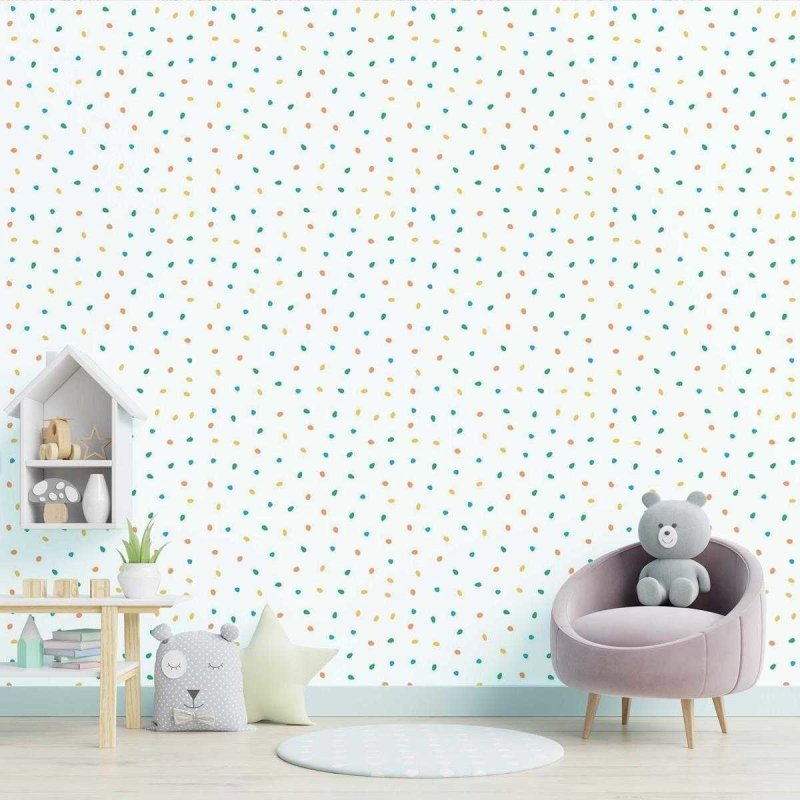 Papel de Parede Adesivo Confeti Verde e Laranja N05023 - Papel na Parede