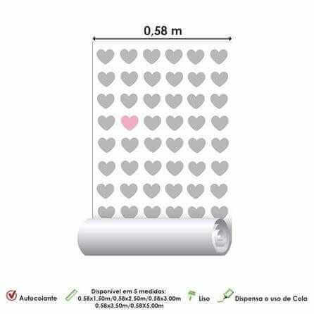 Papel de Parede Adesivo Coração Cinza Rosa 2146544 - Papel na Parede