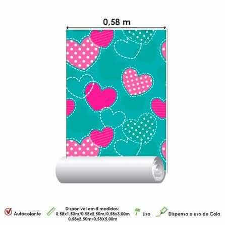 Papel de Parede Adesivo Coração Verde e Rosa 672766272 - Papel na Parede