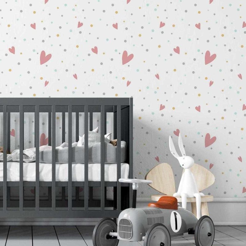 Papel de Parede Adesivo Corações e Bolinhas Coloridas N05079 - Papel na Parede
