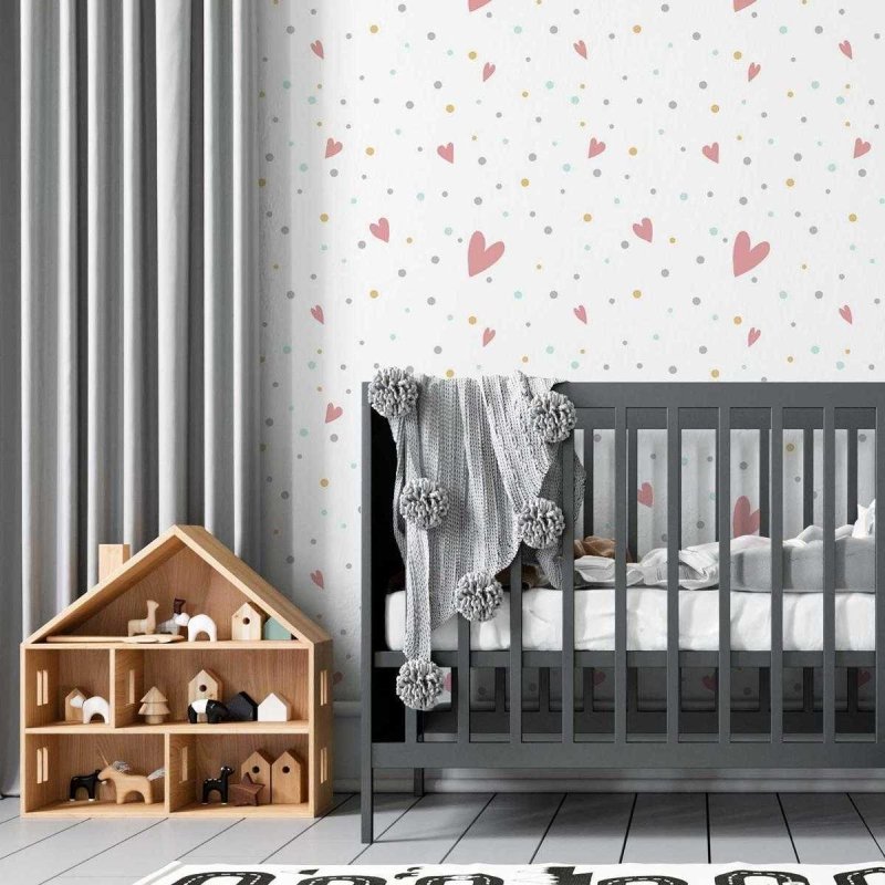 Papel de Parede Adesivo Corações e Bolinhas Coloridas N05079 - Papel na Parede