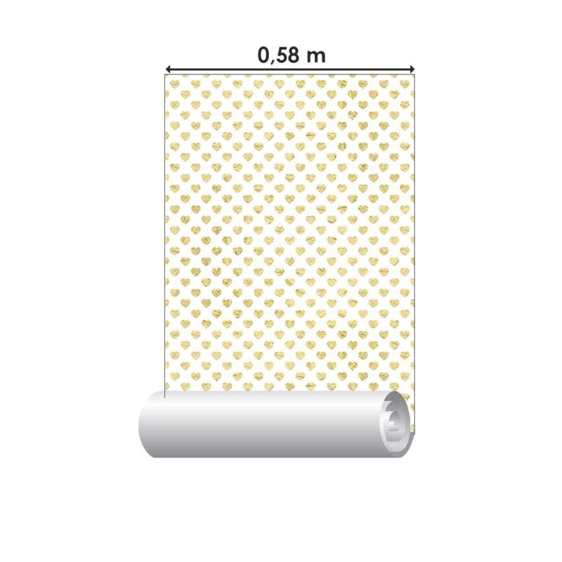 Papel de Parede Adesivo Corações Ouro N06115 - Papel na Parede