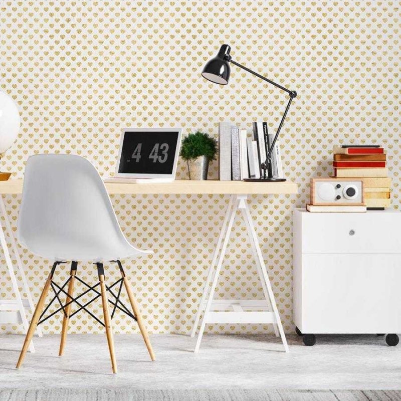 Papel de Parede Adesivo Corações Ouro N06115 - Papel na Parede