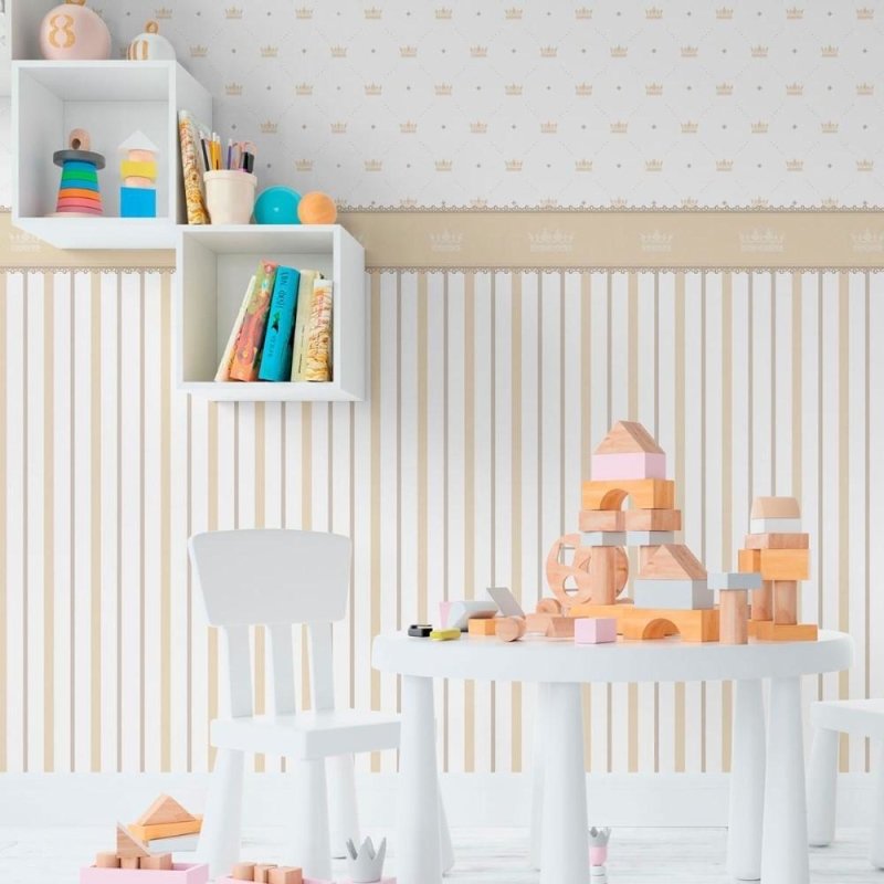 Papel de Parede Adesivo Coroas e Listras N011011 - Papel na Parede