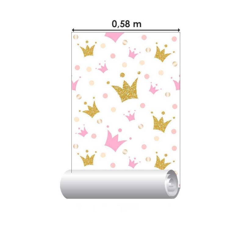 Papel de Parede Adesivo Coroas Rosa e Dourado N07053 - Papel na Parede