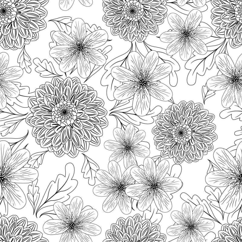 Papel de Parede Adesivo Crisântemos Preto e Branco N04164 - Papel na Parede
