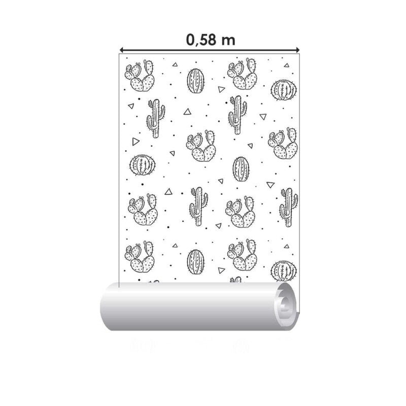 Papel de Parede Adesivo Desenho Cactos Monocromático N06218 - Papel na Parede