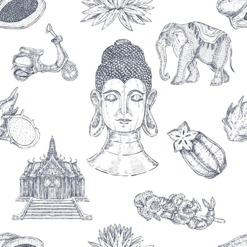 Papel de Parede Adesivo Desenhos Indianos Nanquim N011118 - Papel na Parede