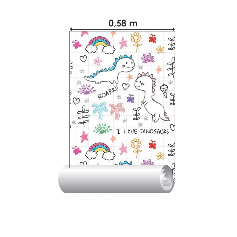 Papel de Parede Adesivo Dinossauros Desenho Infantil N08200 - Papel na Parede