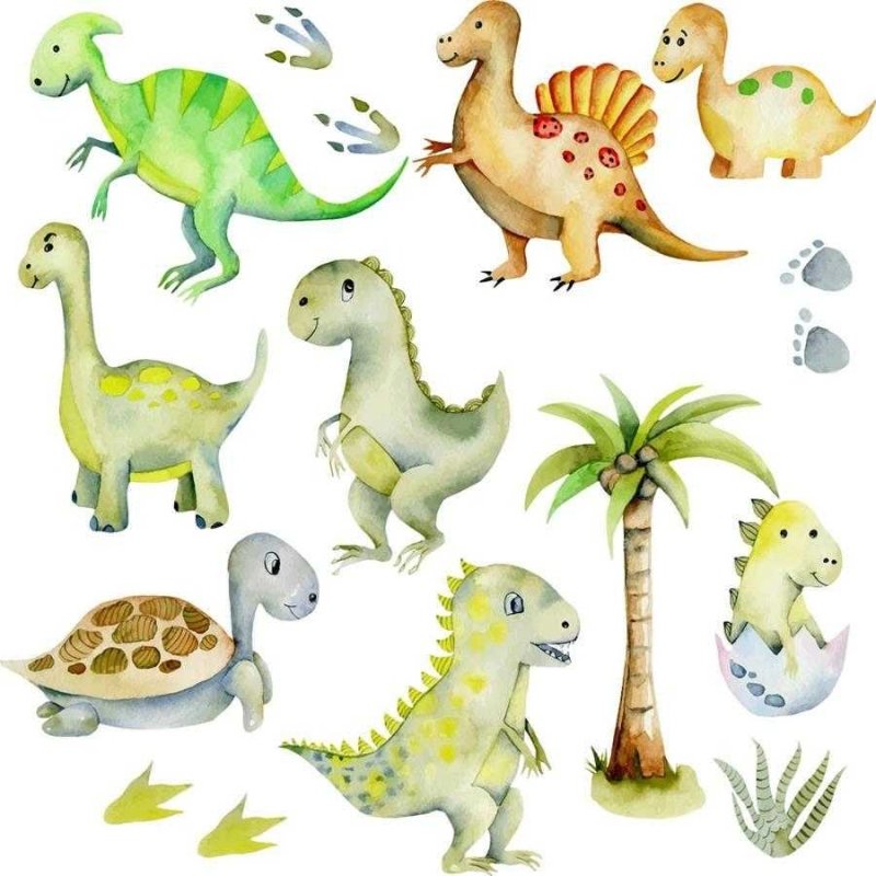 Papel de Parede Adesivo Dinossauros em Aquarela N06001 - Papel na Parede