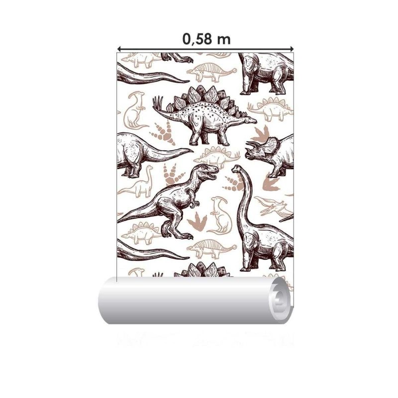 Papel de Parede Adesivo Dinossauros Marrom e Bege N04245 - Papel na Parede