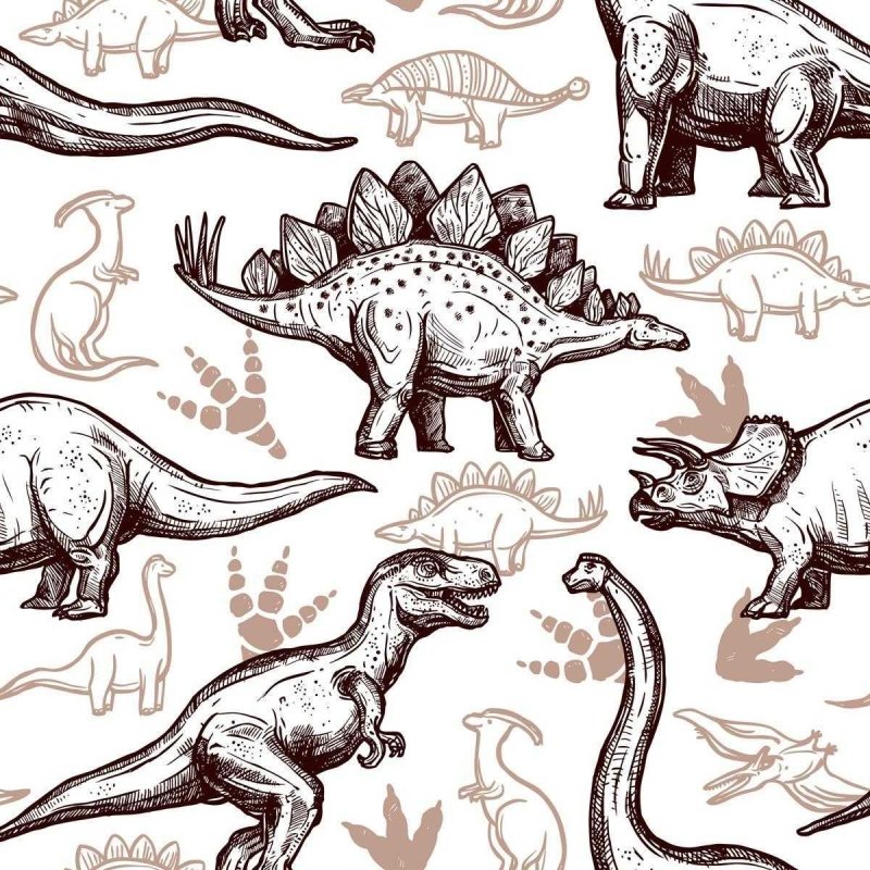 Papel de Parede Adesivo Dinossauros Marrom e Bege N04245 - Papel na Parede