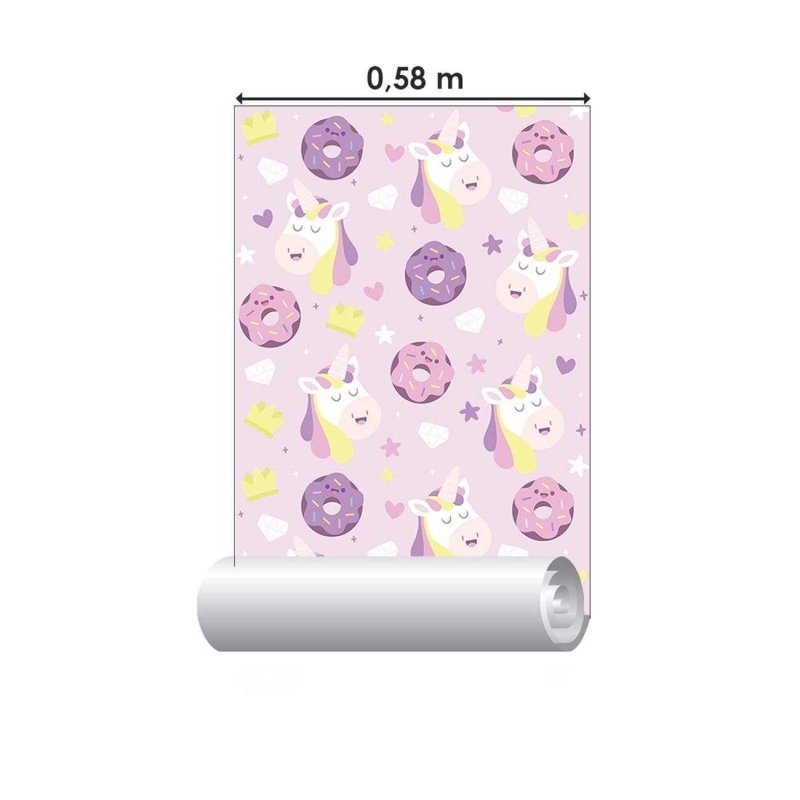 Papel de Parede Adesivo Donuts e Unicórnios Rosa N06173 - Papel na Parede