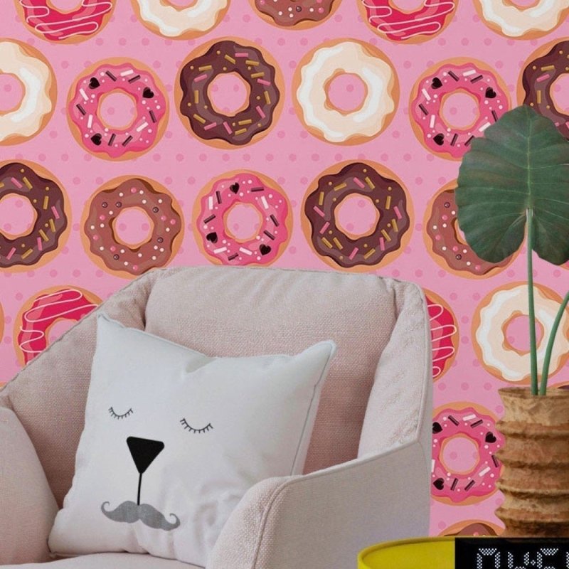 Papel de Parede Adesivo Donuts Poá Rosa N017040 - Papel na Parede