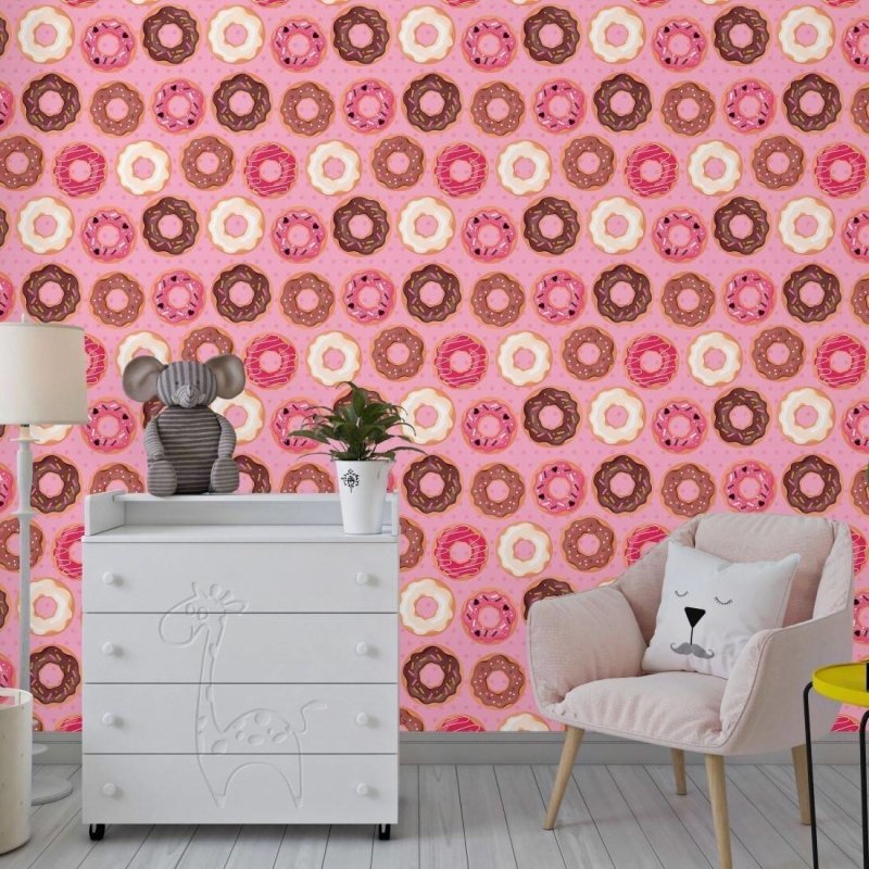 Papel de Parede Adesivo Donuts Poá Rosa N017040 - Papel na Parede