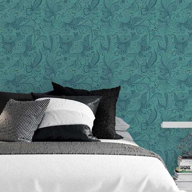 Papel de Parede Adesivo Estampa Étnica Floral Azul N05258 - Papel na Parede