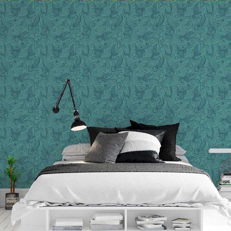 Papel de Parede Adesivo Estampa Étnica Floral Azul N05258 - Papel na Parede