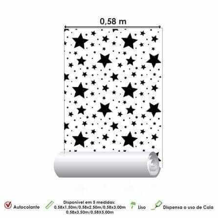 Papel de Parede Adesivo Estrela Branco e Preto 200956886 - Papel na Parede