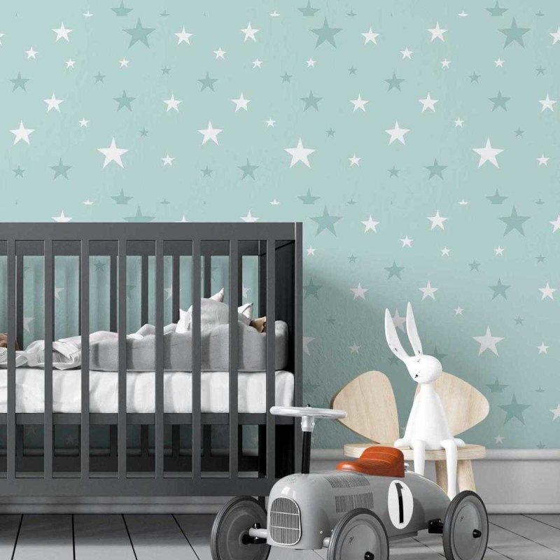 Papel de Parede Adesivo Estrelas Azul e Branco N05083 - Papel na Parede