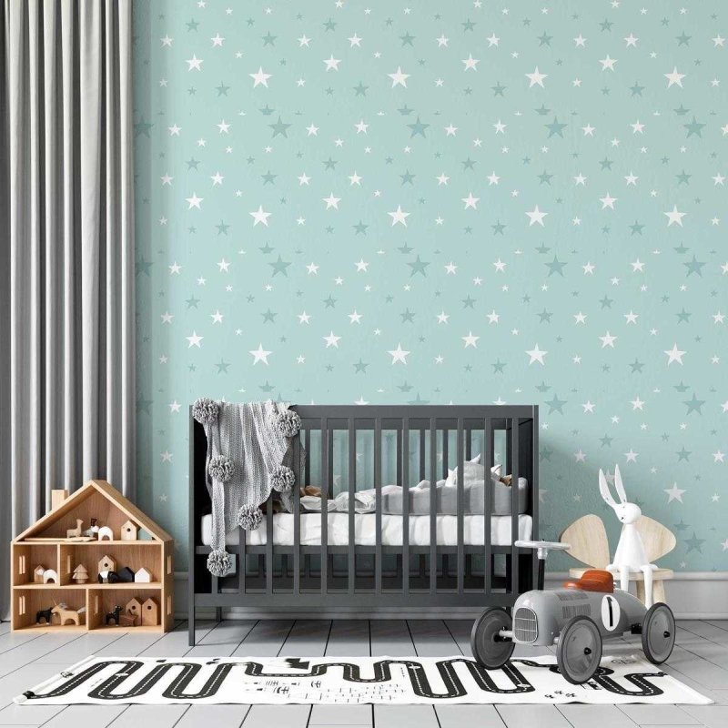 Papel de Parede Adesivo Estrelas Azul e Branco N05083 - Papel na Parede